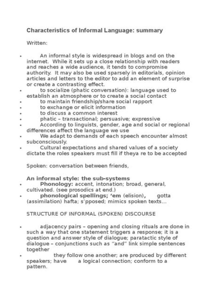 Characteristics of informal language